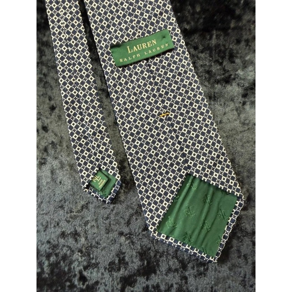 Lauren Ralph Lauren Men's Silk Tie Navy Blue White Geometric Necktie - Picture 3 of 6